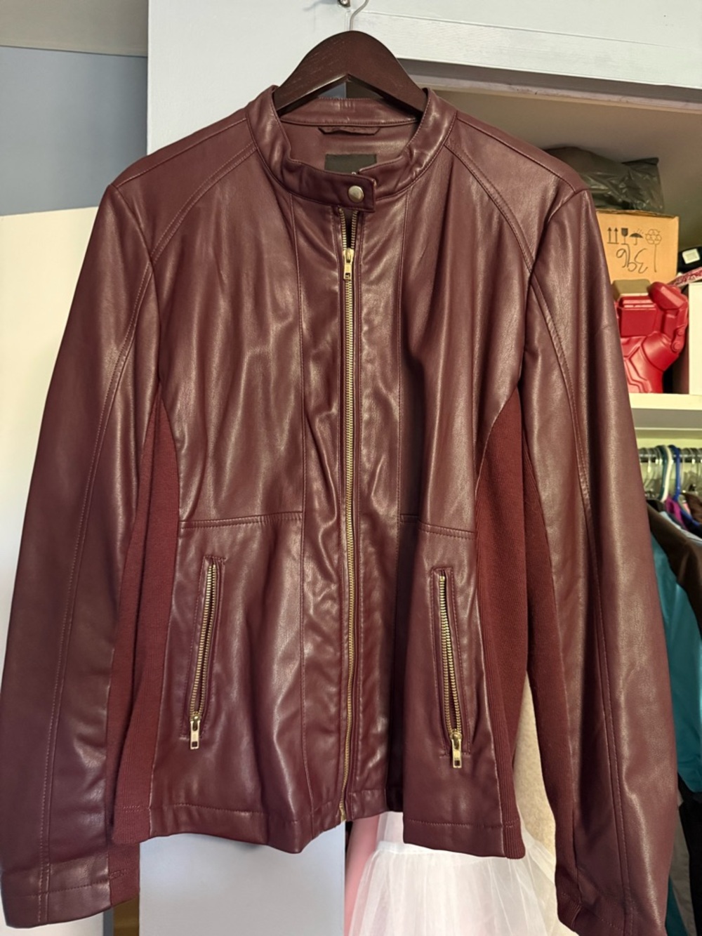 XXL/2X A.N.A. Burgundy Faux Leather Motorcycle Jacket